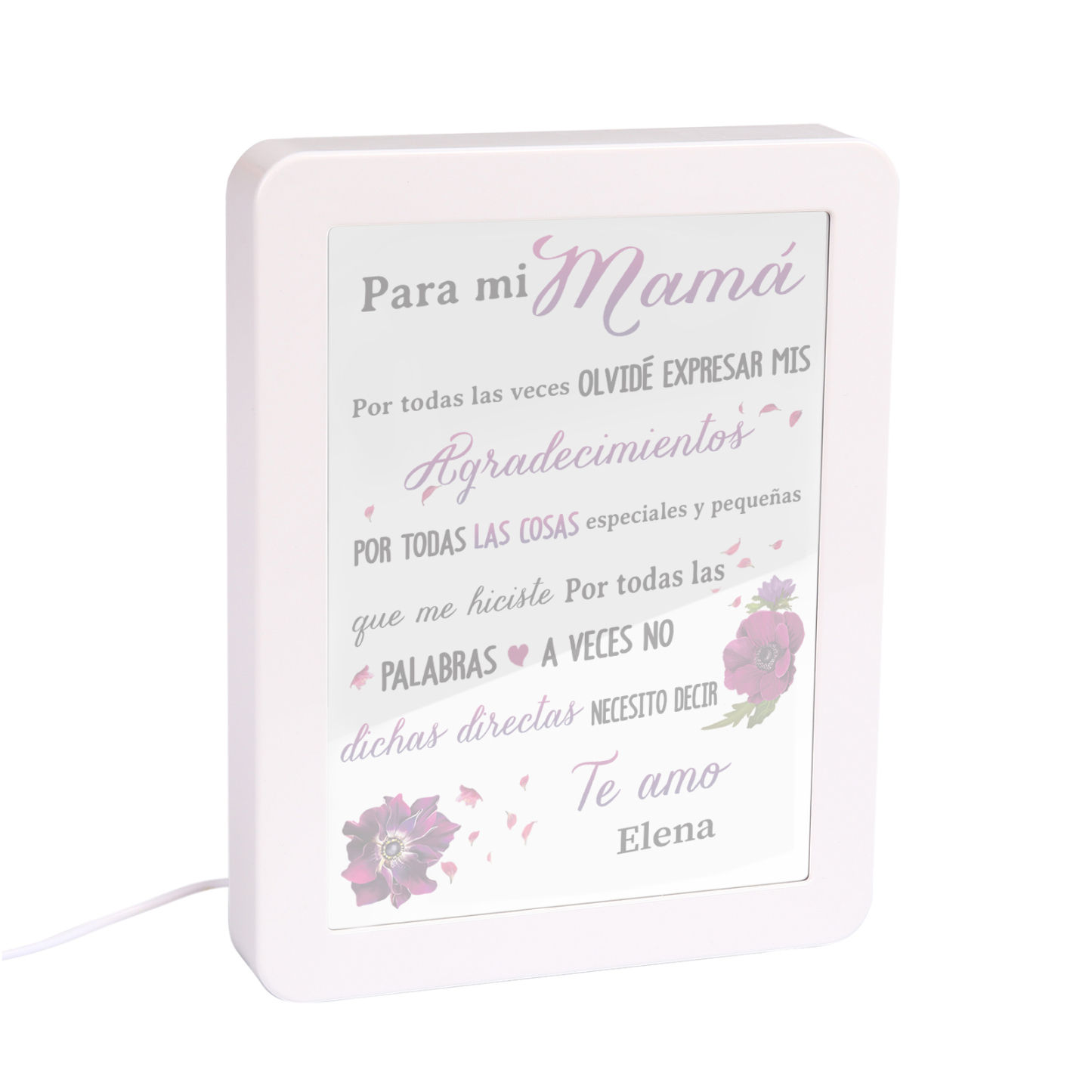 A mi mamá-Marco/Espejo con LED Multifuncional con Texto Amoroso 1 Nombre Personalizado-Jessemade ES