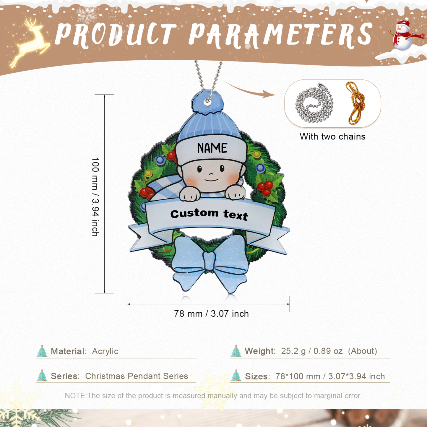 Navidad-Bebé Ornamento Navideño 1 nombre y texto personalizados