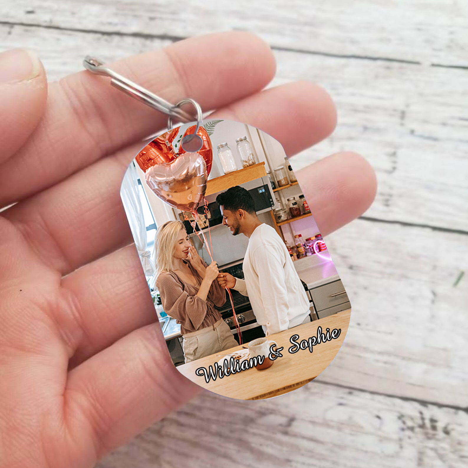 Llavero personalizado con 2 nombres y 1 foto para pareja-Jessemade ES