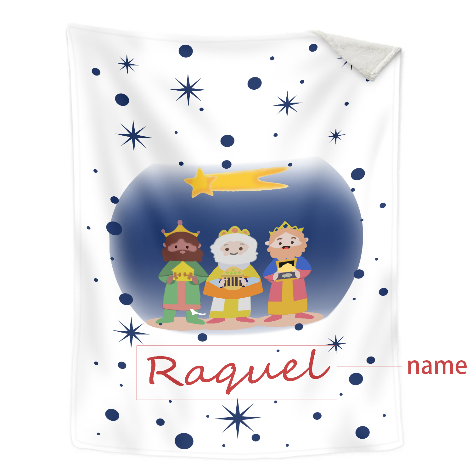 Manta de buen calidad con los Reyes Magos personalizada con 1 nombre-Jessemade ES