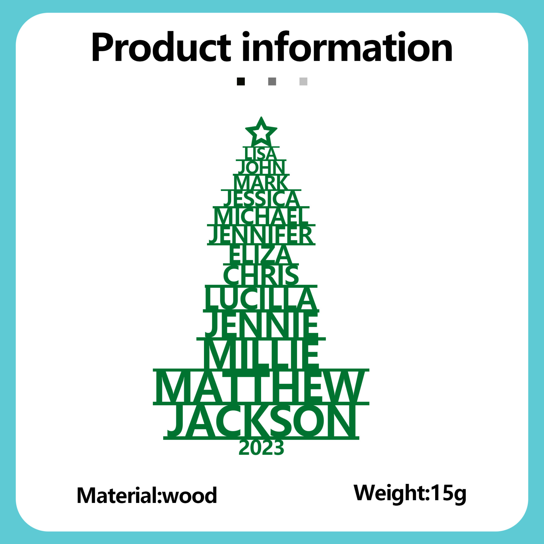 Navidad-Ornamento navideño de madera árbol de nombres con 13 nombres y año personalizados