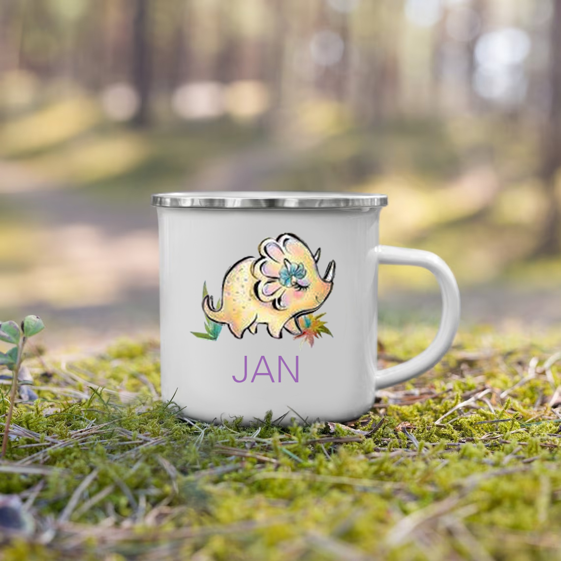Taza con dinosaurios para niños con 1 nombre personalizado-Jessemade ES