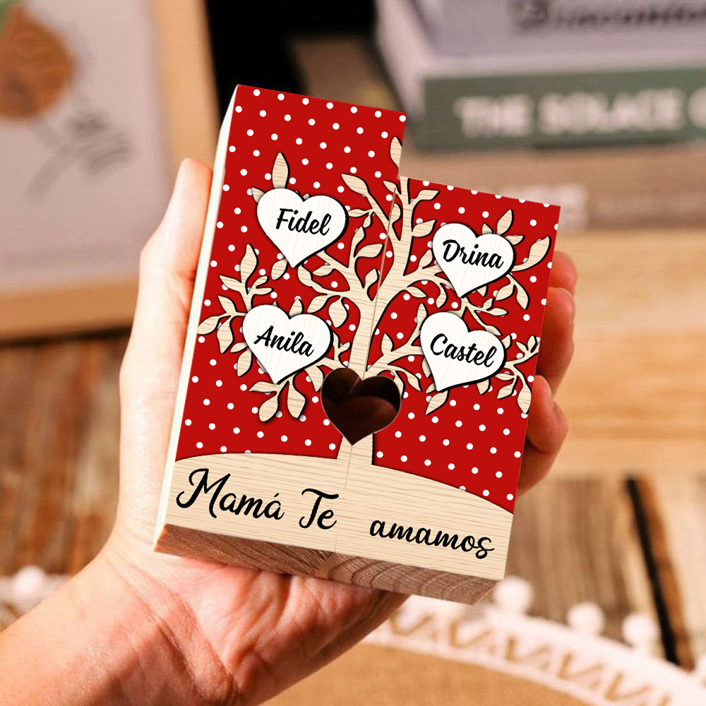 A la familia-Candelero de árbol de la vida de madera personalizado con 3-8 nombres y 1 texto sin vela-Jessemade ES