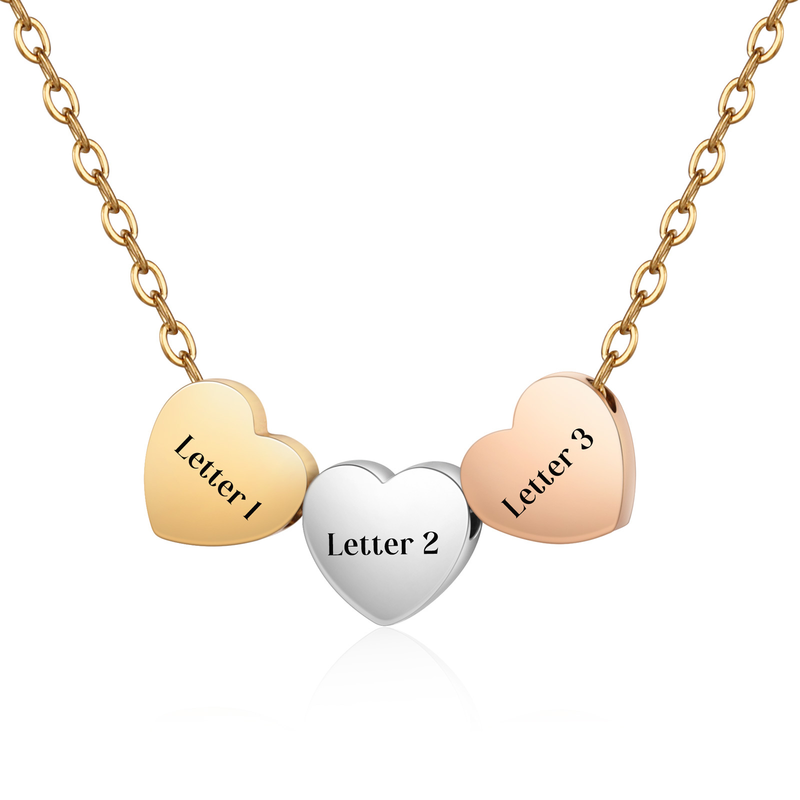 Collar de corazones personalizado con 3 letras-Jessemade ES