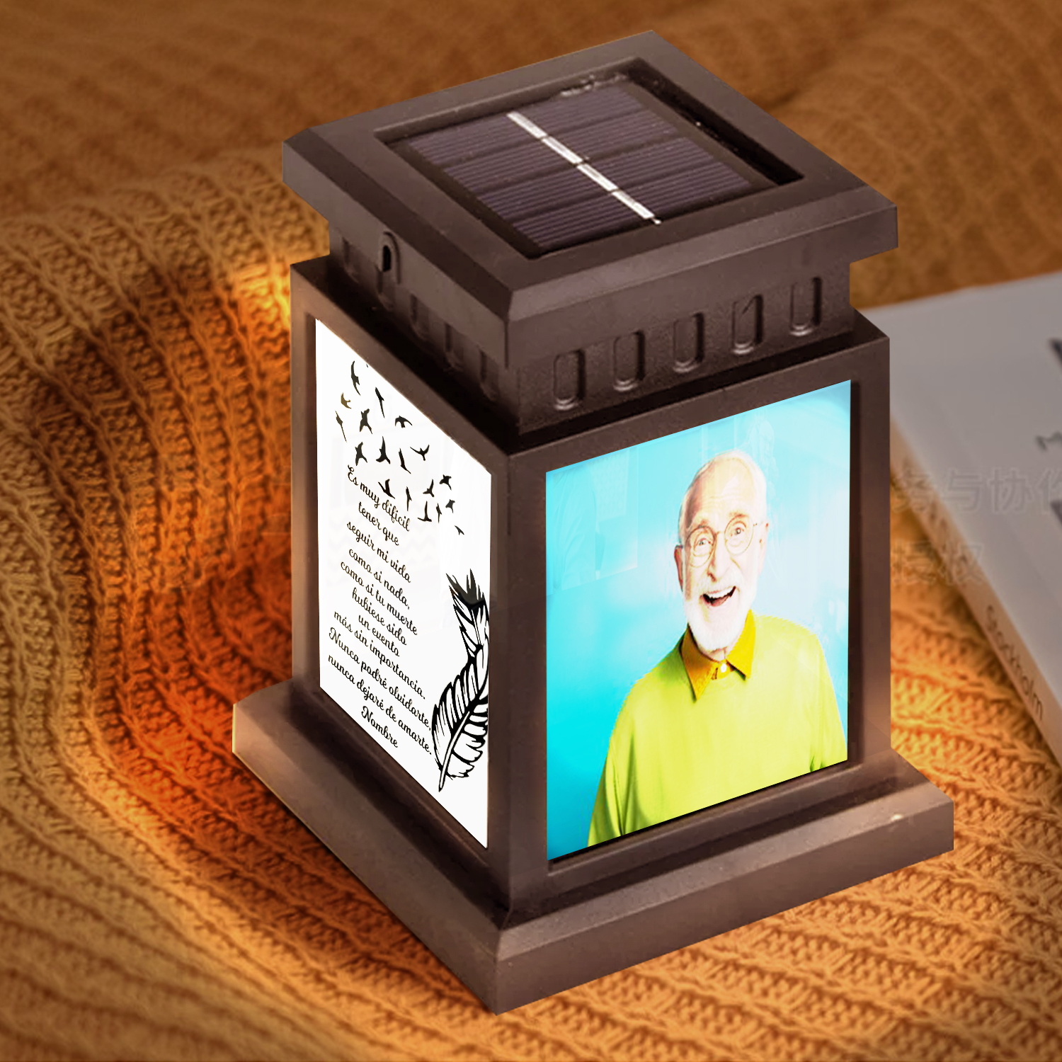 Luz Nocturna Conmemorativa Linterna con frase fijado y personalizada con nombre y 3 fotos a ser querido-Jessemade ES