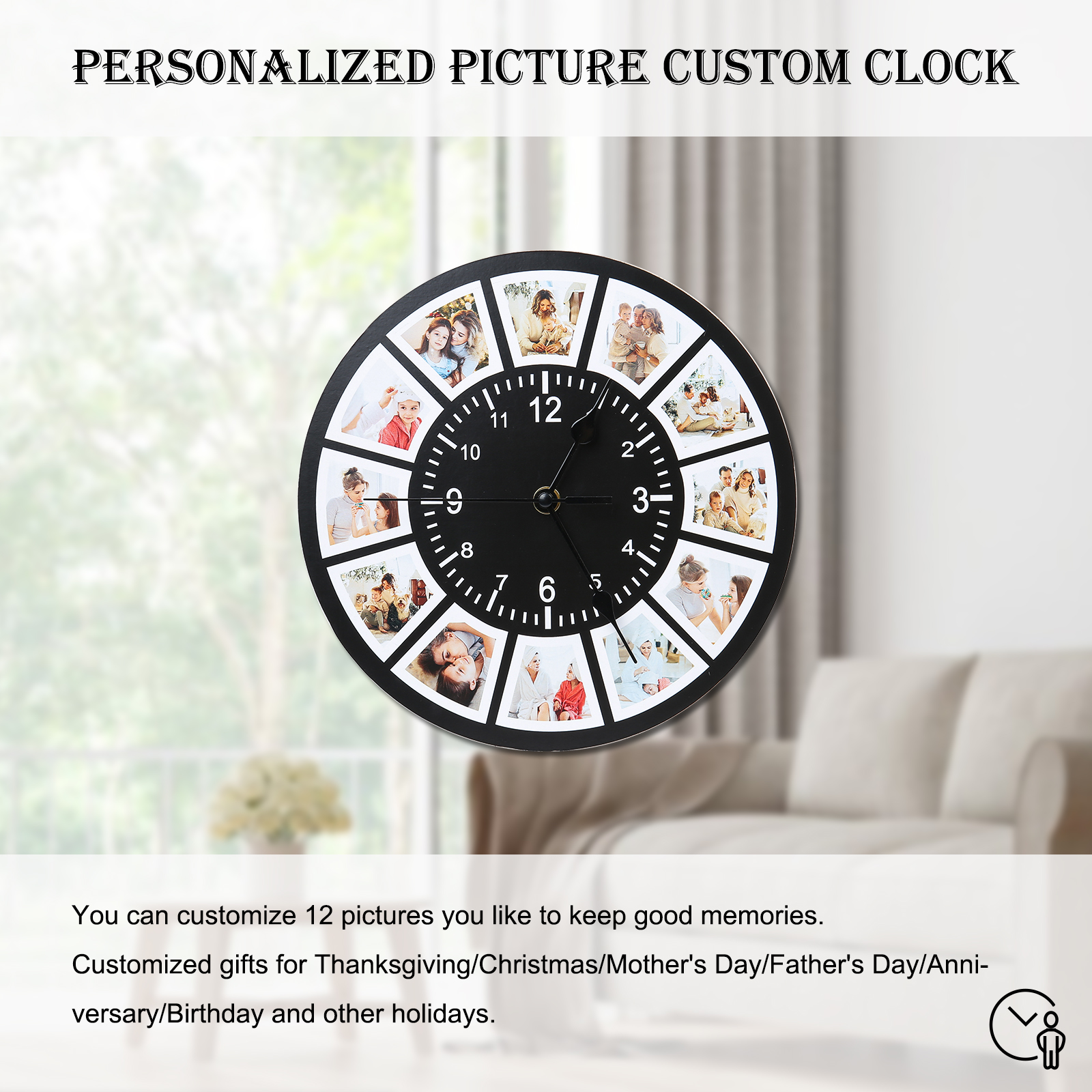 Reloj de Pared Personalizado con 12 Fotos para Familiares o Pareja | Jessemade