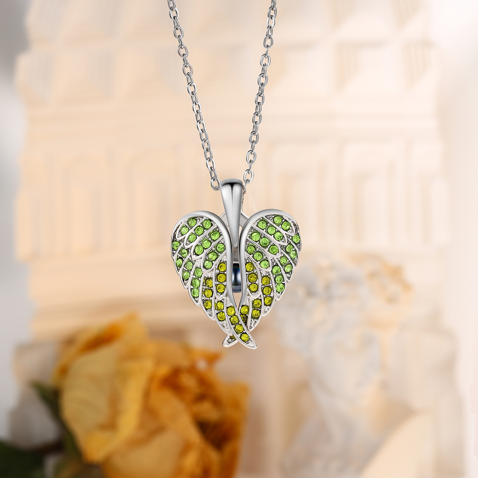 Collar de alas de ángel abiertas personalizado con 1 foto en proyección-Jessemade ES