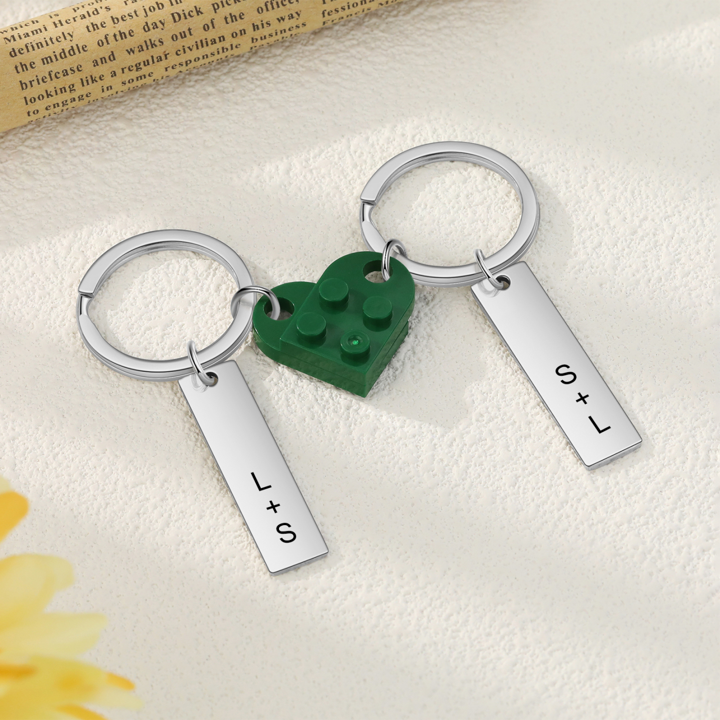 Llavero con piezas de corazón para pareja 2 letras personalizadas-Jessemade ES