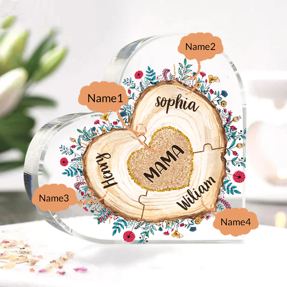A mi mamá/abuela-Placa de acrílico "Corazones" en forma de corazón 4 nombres personalizados-Jessemade ES