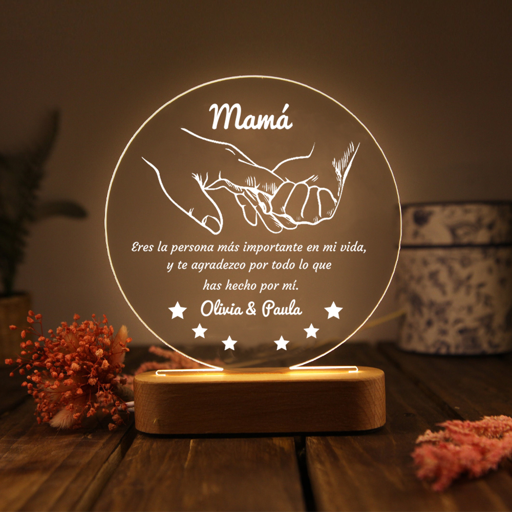 A mi mamá-Lámpara 3D Ilusión Luz de Noche Personalizada con 2 Nombres-Jessemade ES
