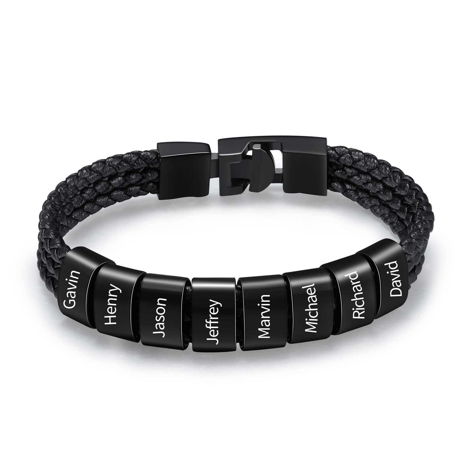 Pulsera de tres cueros trenzados 8 aros con 8 nombres personalizados pulsera de hombre-Jessemade ES
