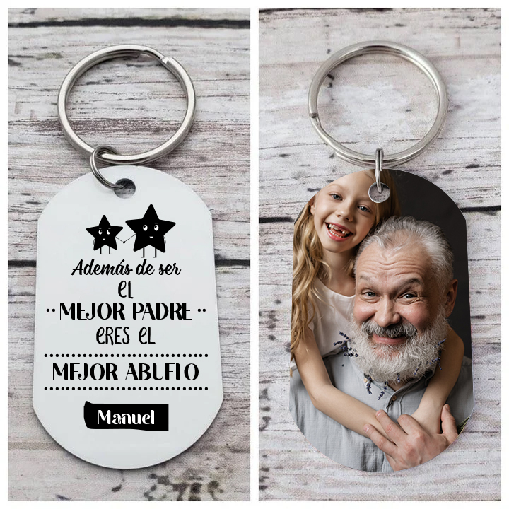 A mi abuelo-Llavero EL MEJOR ABUELO personalizado con 1 nombre y 1 foto-Jessemade ES