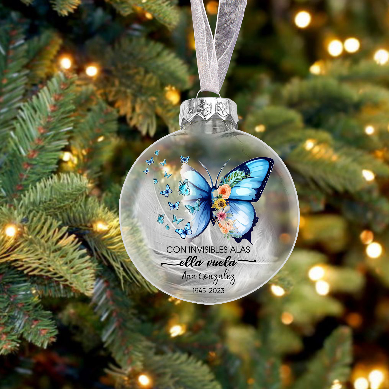 Bola navideña conmemorativa Adorno de Navidad 2 textos personalizados con pluma -Jessemade ES