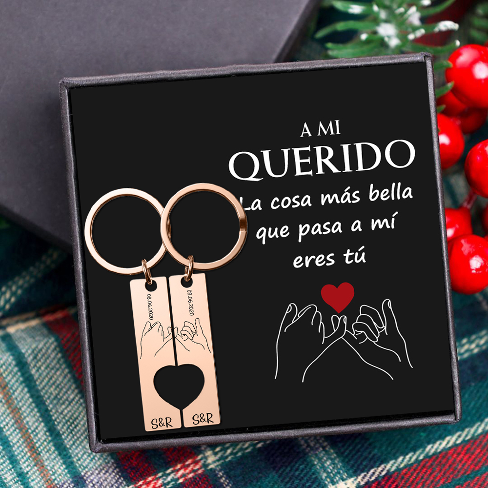 A mi querido-Llavero con corazón encajado para pareja pinky swear 2 letras personalizadas con fecha-Jessemade ES