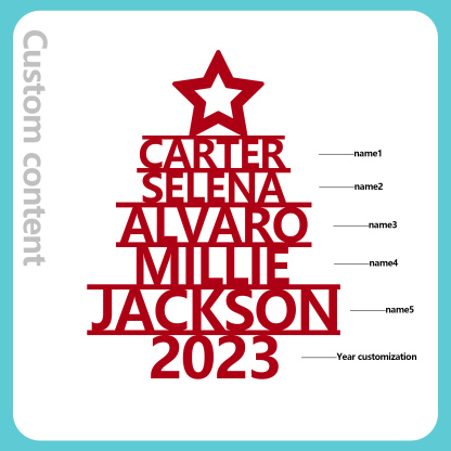 Navidad-Ornamento navideño de madera árbol de nombres con 5 nombres y año personalizados