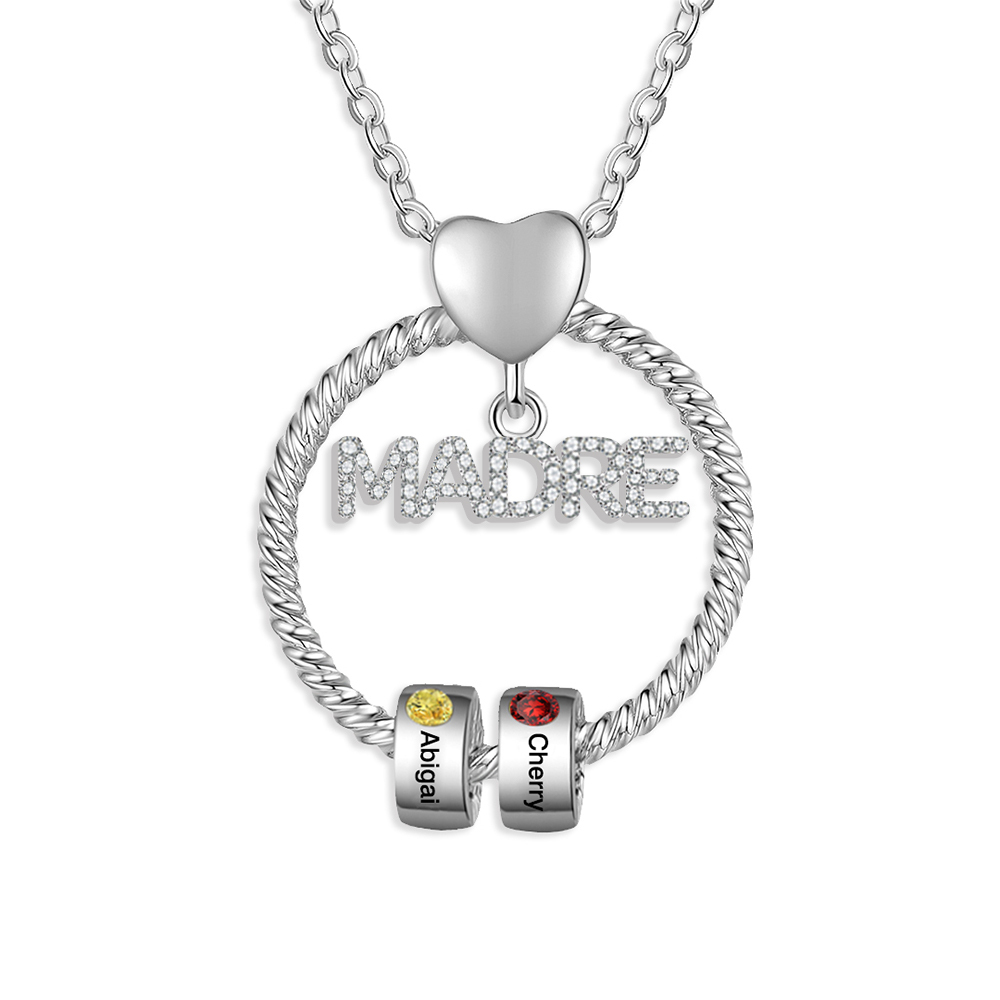 Collar con colgante de "MADRE" con 2 nombres y 2 piedras de nacimiento personalizados | Jessemade-Jessemade ES