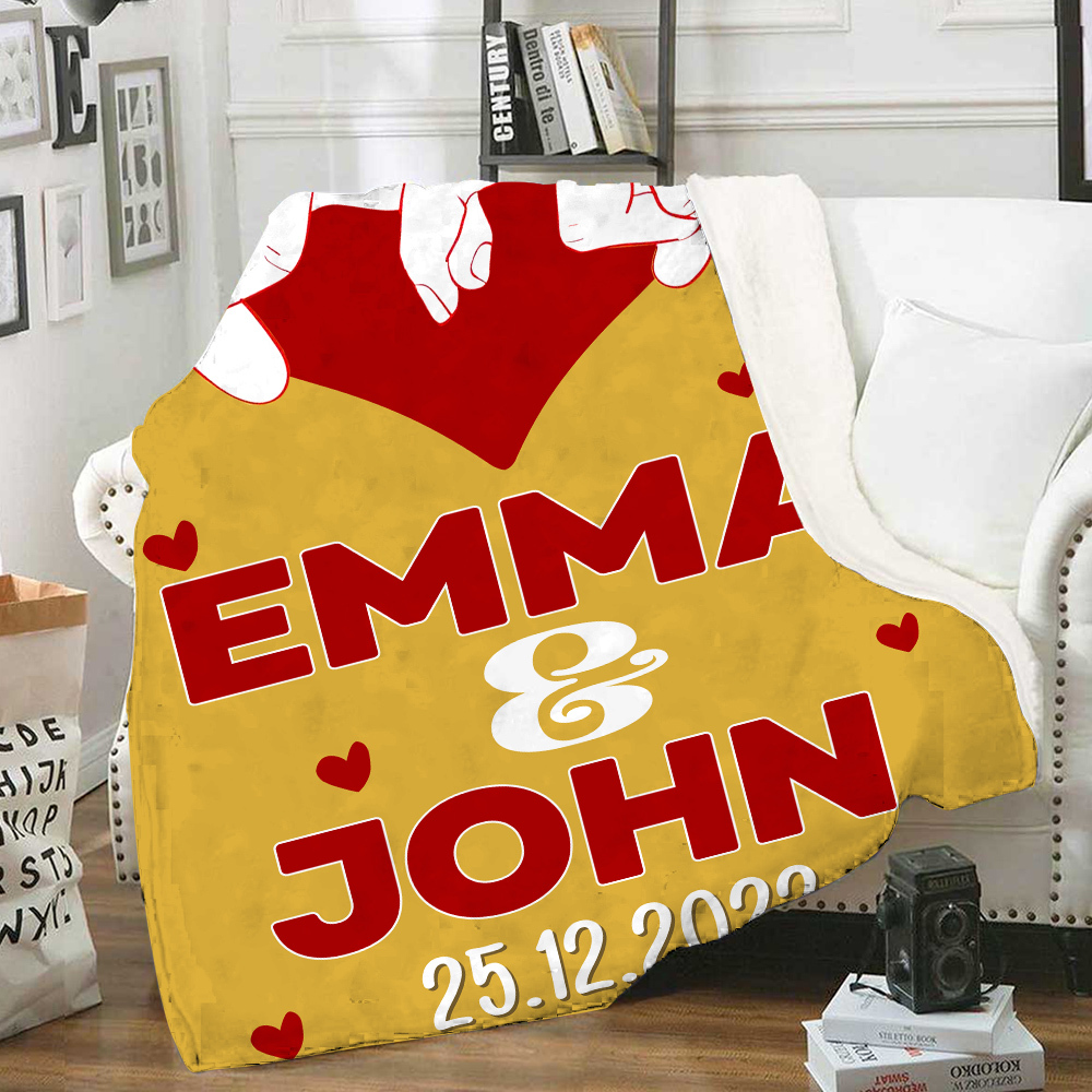 Pareja-Manta de buen calidad de dedos cogidos personalizada con nombres y fecha-Jessemade ES
