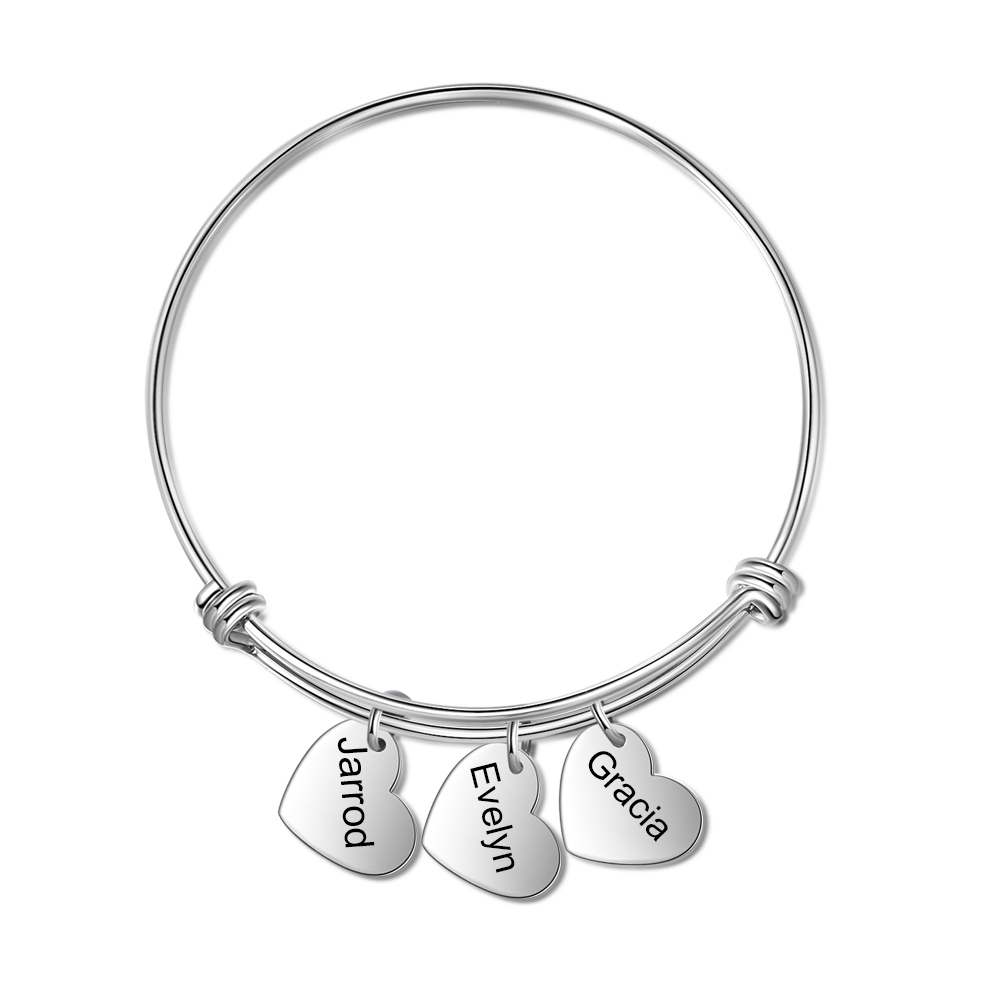 Pulsera con 3 nombres personalizados y 3 dijes de corazón-Jessemade ES
