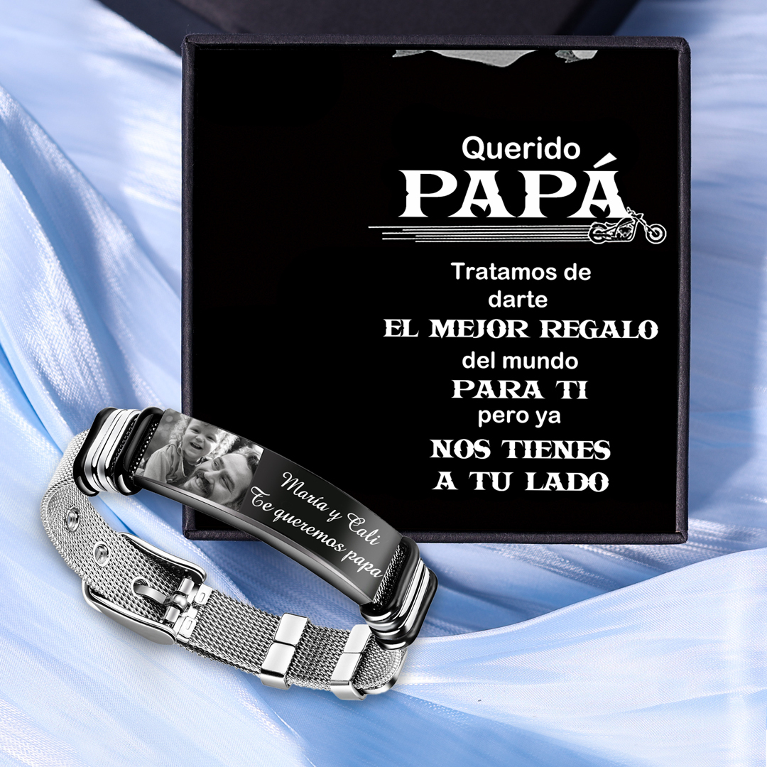 A mi papá-Pulsera de cadena personalizada con 2 textos y 1 foto-Jessemade ES