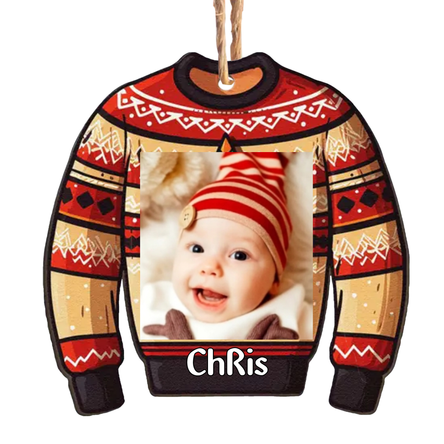 Navidad-Bebé Ornamento Navideño 1 nombre y foto personalizados en forma de suéter