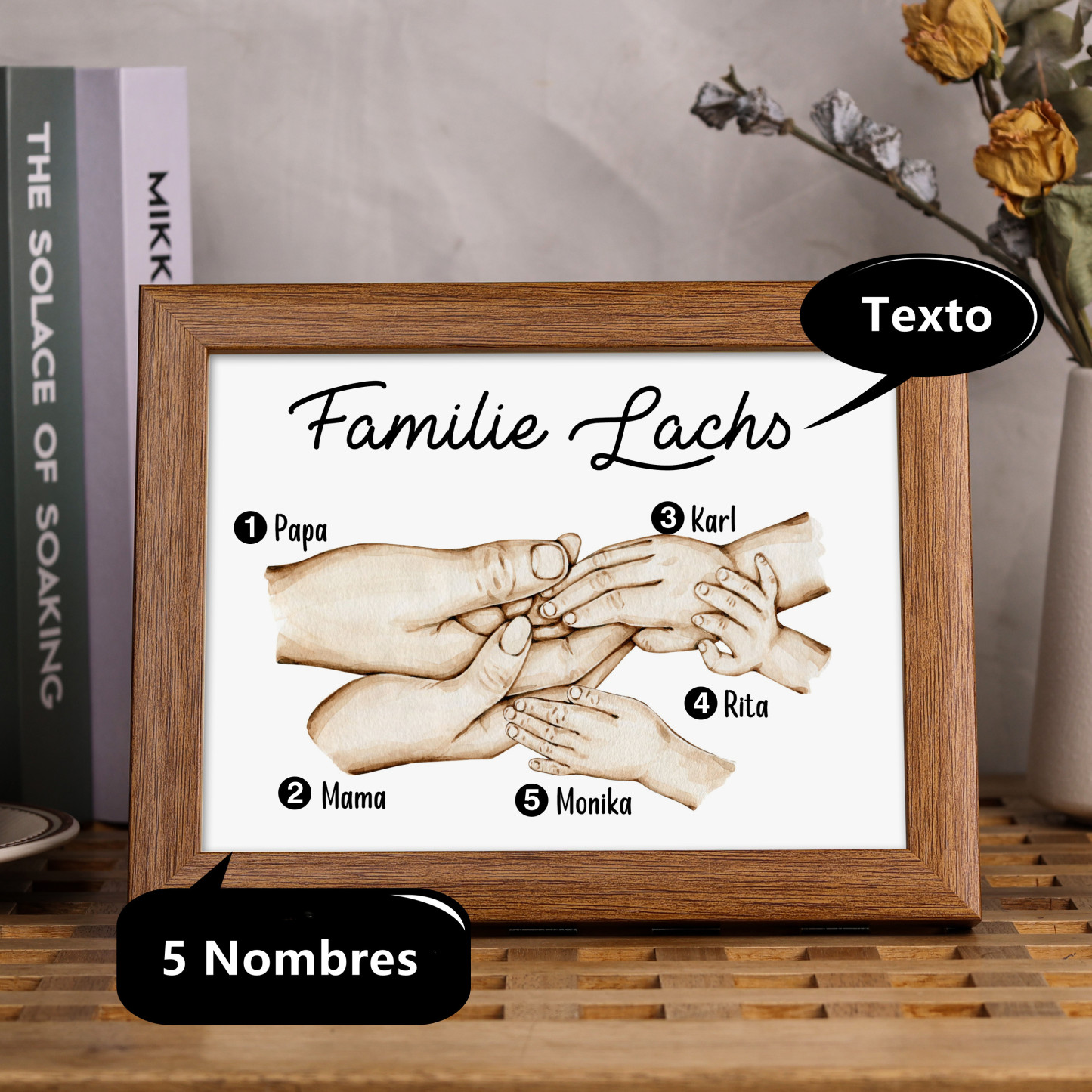 A mi papá-Marco de madera mano a mano 5 nombres personalizados con texto-Jessemade ES