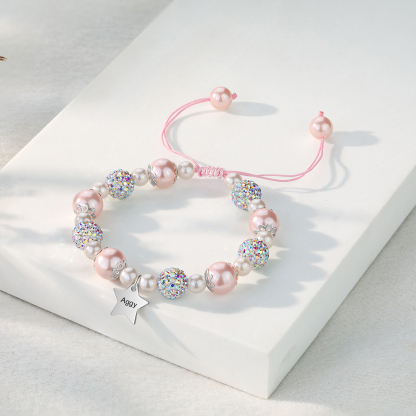 Unidad de 2 pulseras de perlas para mamá e hija con dije personalizado de 2 nombres