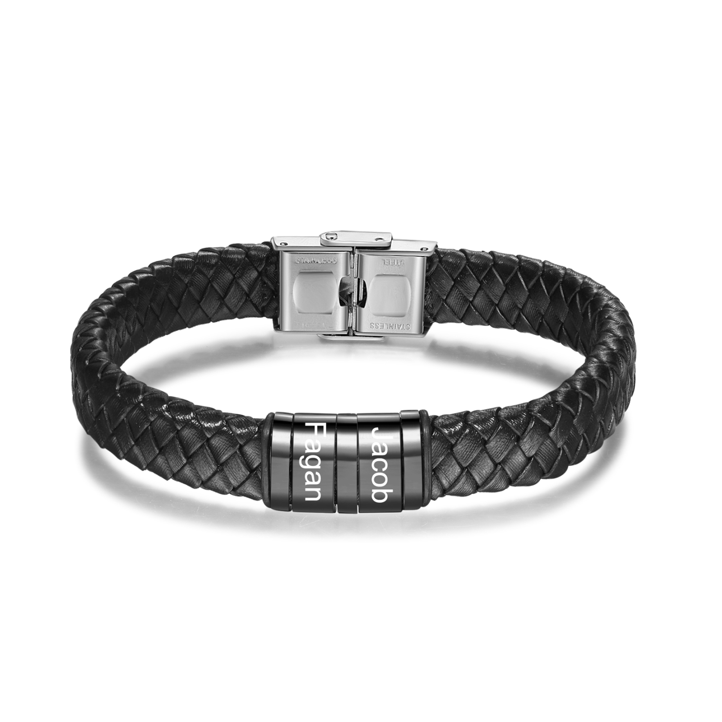 A MI PAPÁ-Pulsera de cuero trenzado de hombre con 2 perlas personalizadas con 2 nombres-Jessemade ES