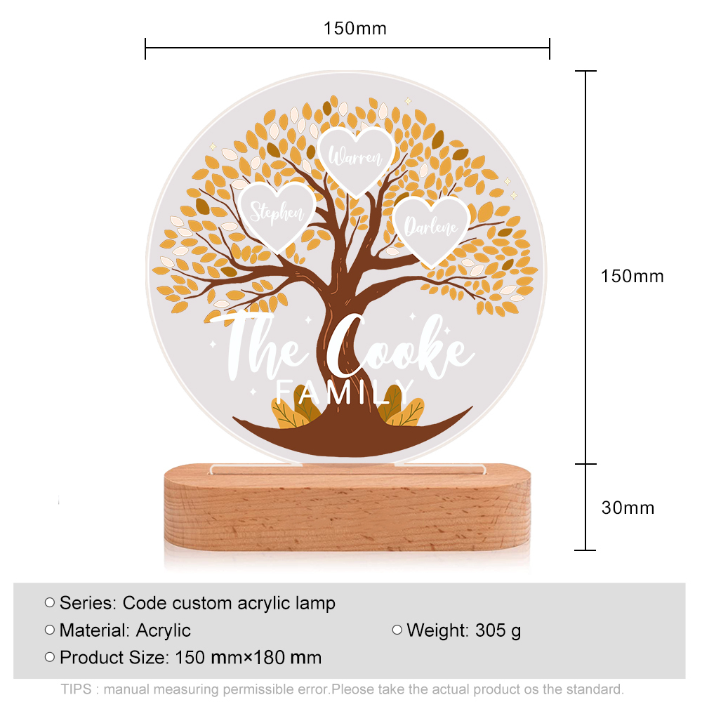 Lámpara de noche LED Árbol de la Vida 3 nombres y 1 texto personalizados-Jessemade ES