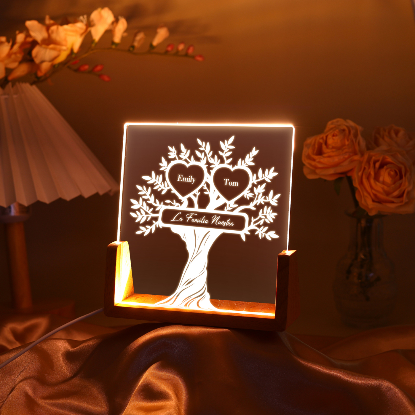 A mi mamá/abuela-Lámpara Personalizada con 2-8 Nombres y Texto "árbol de la vida" 3D Ilusión Luz de Noche-Jessemade ES