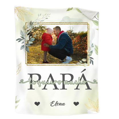 A mi padre de hij@-Manta de buen calidad con hojas personalizada con 1 foto y 1 nombre-Jessemade ES