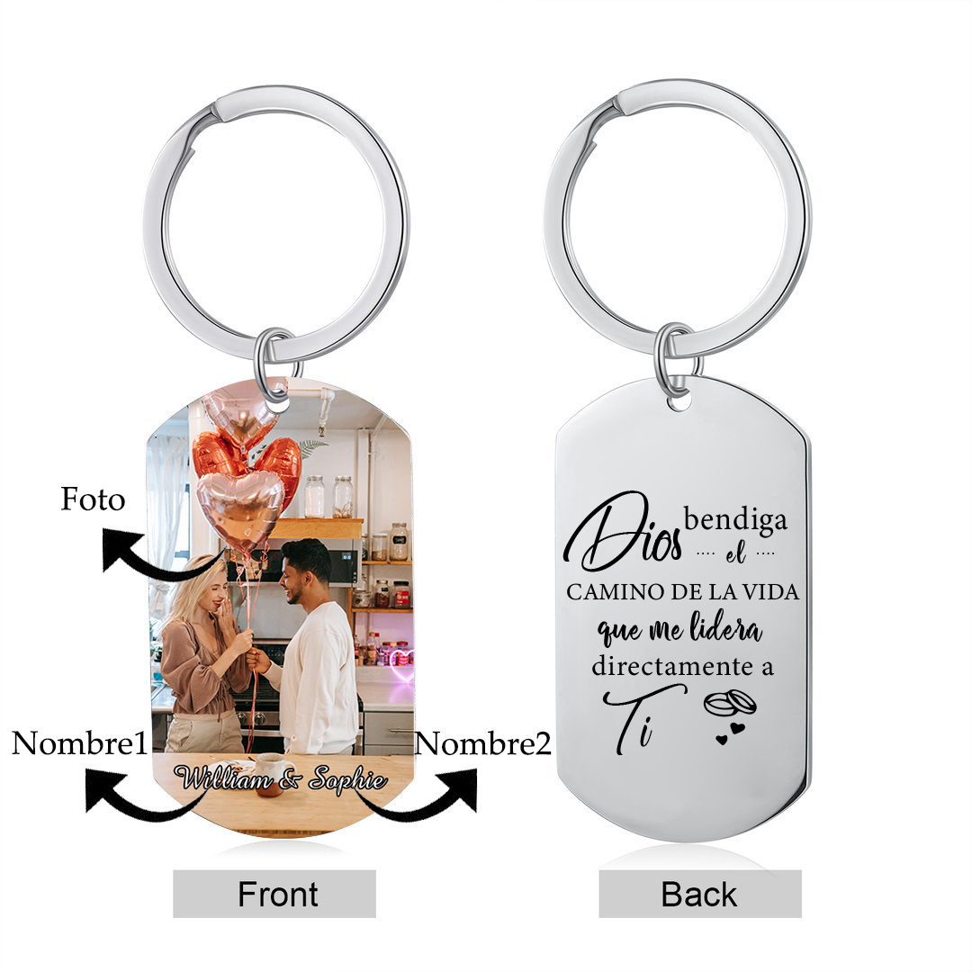 Llavero personalizado con 2 nombres y 1 foto para pareja-Jessemade ES