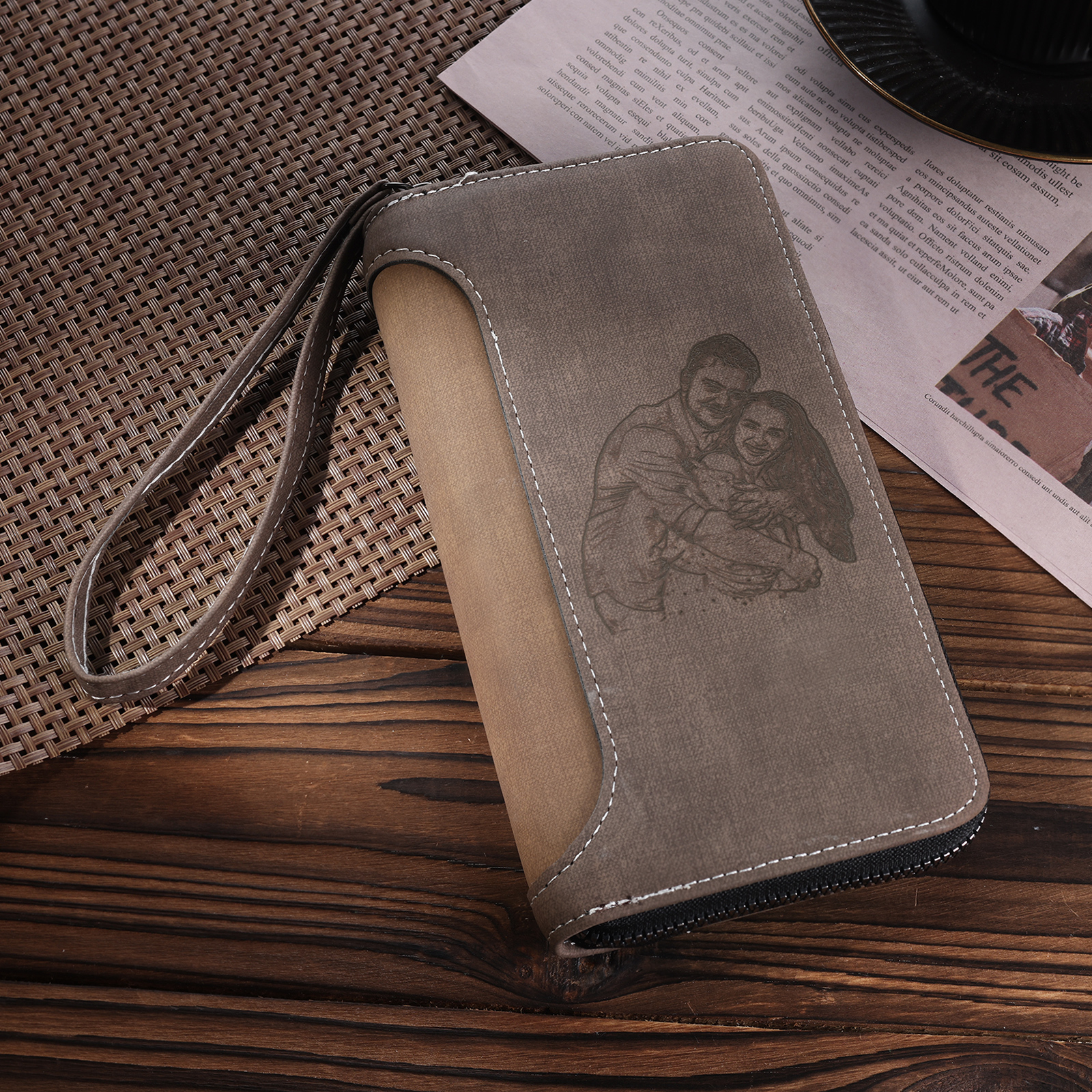 Cartera, billetera con cierre personalizada con 1 foto y 1 texto monedero para hombre-Jessemade ES
