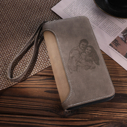 Cartera, billetera con cierre personalizada con 1 foto y 1 texto monedero para hombre-Jessemade ES