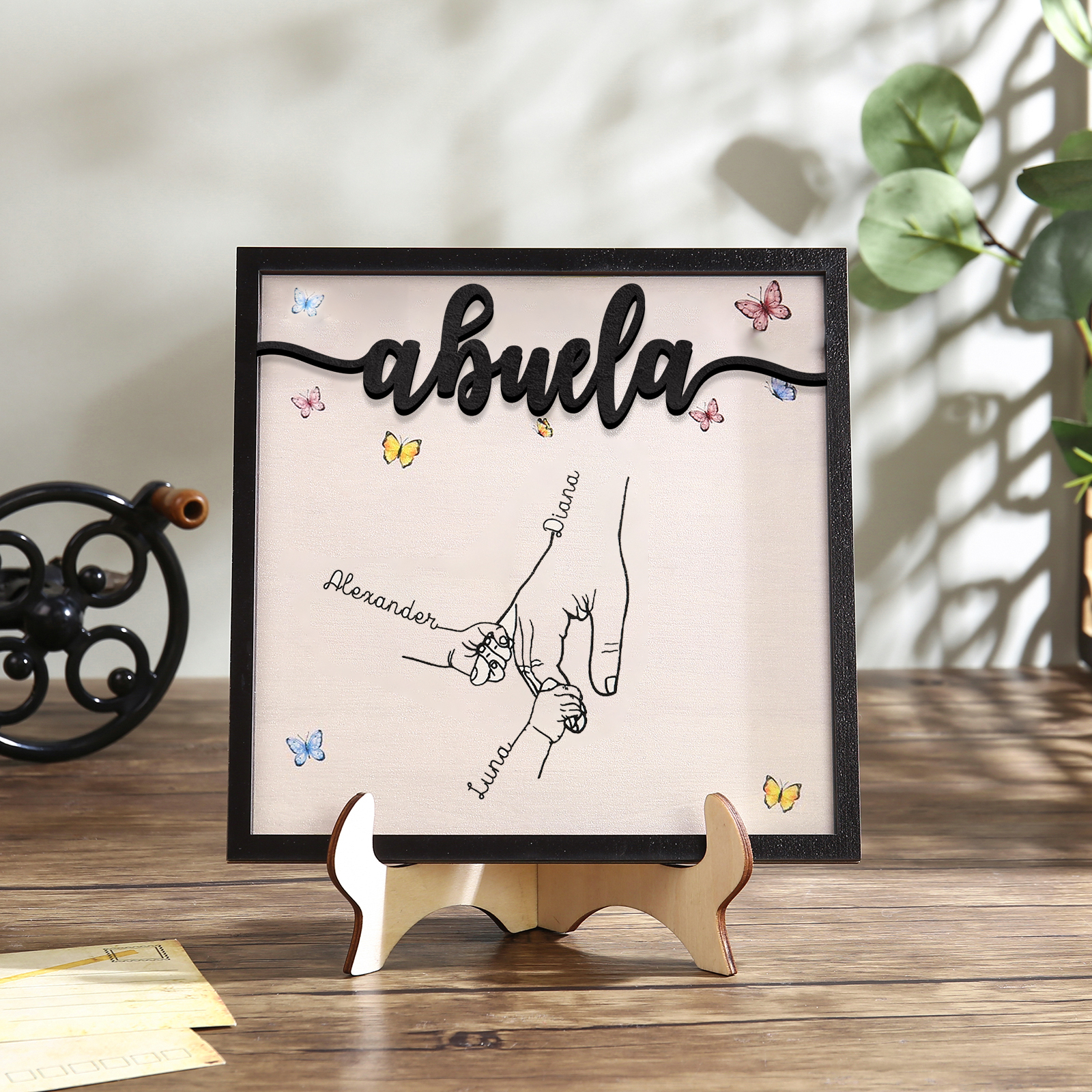 A mi abuela-Adorno 2-7 nombres personalizados decoración de madera mano con manitos-Jessemade ES