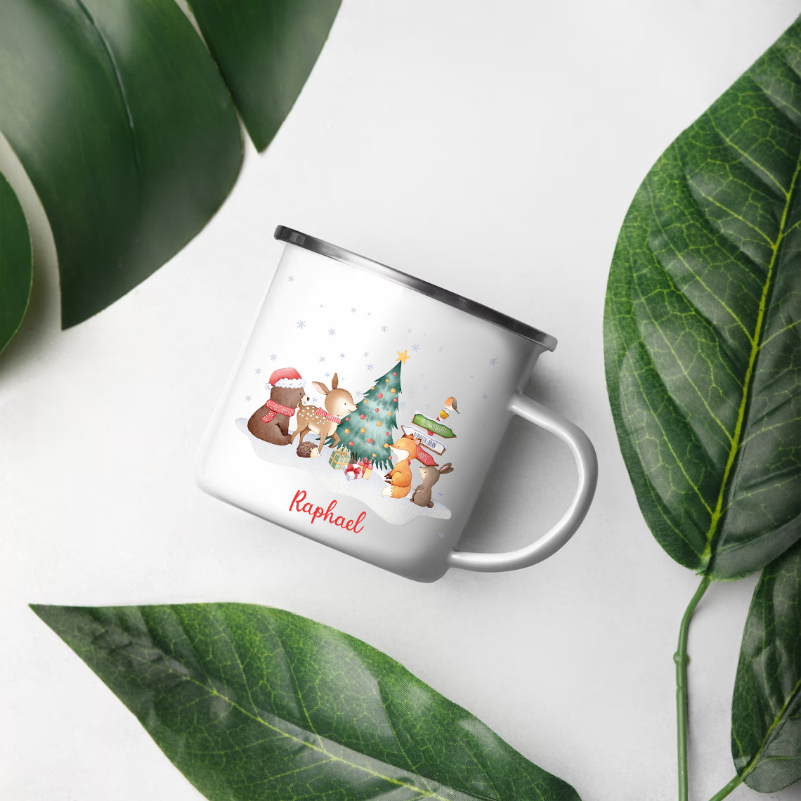 Navidad-Taza fiesta de animales para niños con 1 nombre personalizado-Jessemade ES