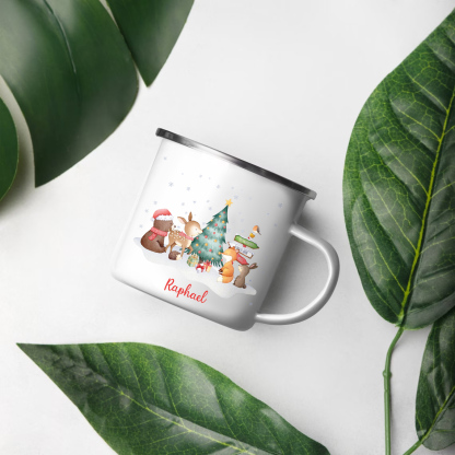 Navidad-Taza fiesta de animales para niños con 1 nombre personalizado-Jessemade ES