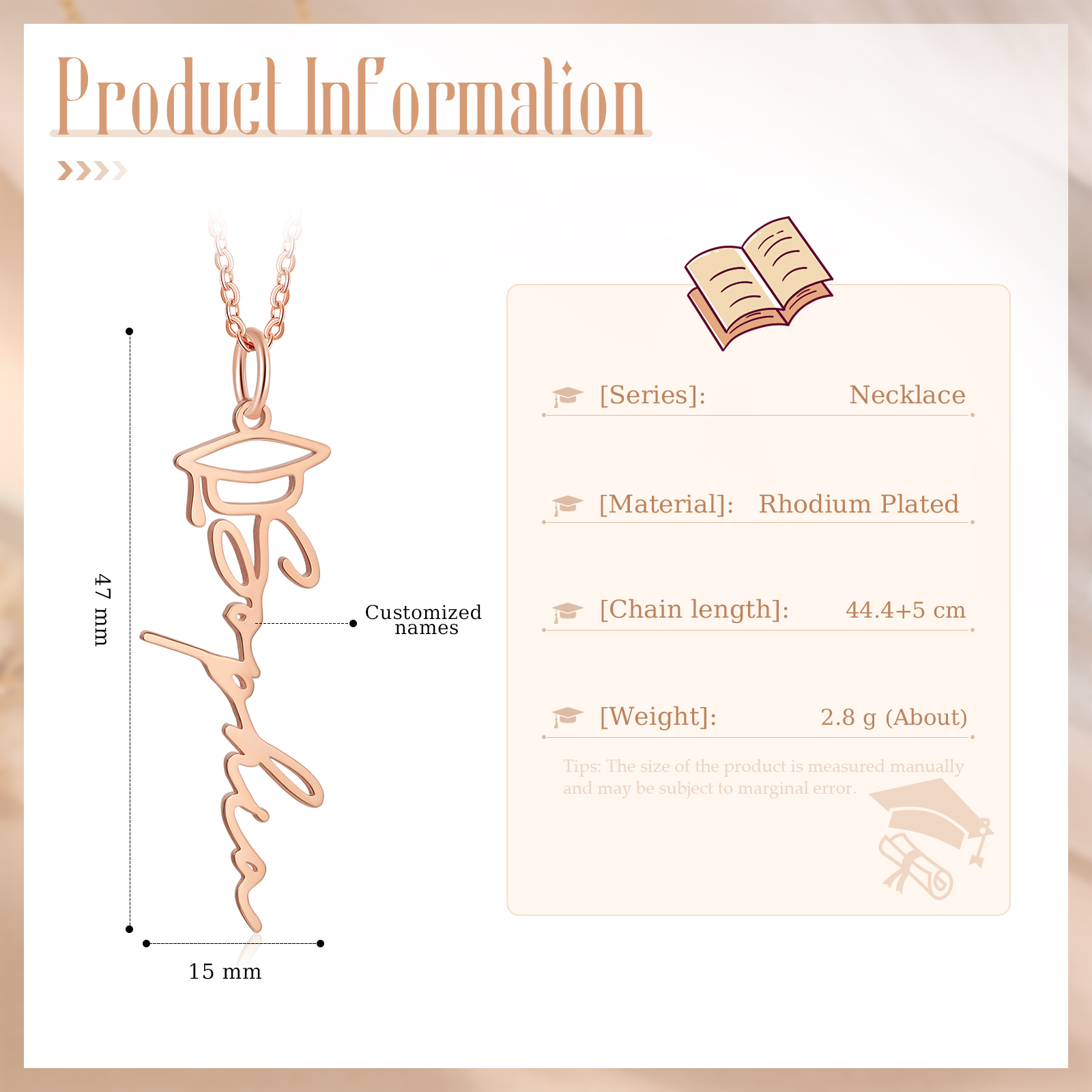 Collar de gorro de graduación personalizado con 1 nombre