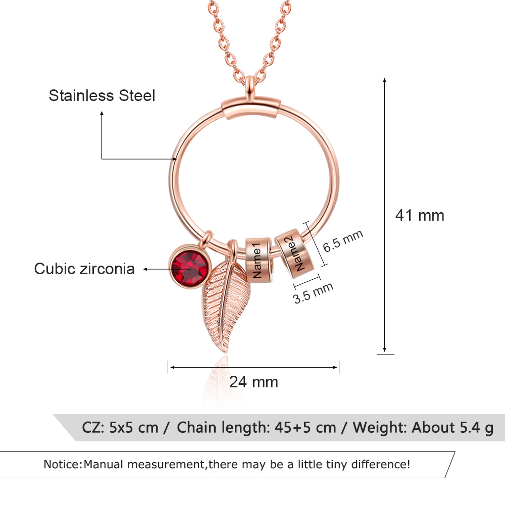 Collar con colgante de 1 piedra de nacimiento y 2 círculos de 2 nombres personalizados-Jessemade ES