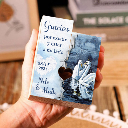 Candelero para pareja de madera de dos piezas sin candela con 2 nombres y fecha personalizados-Jessemade ES