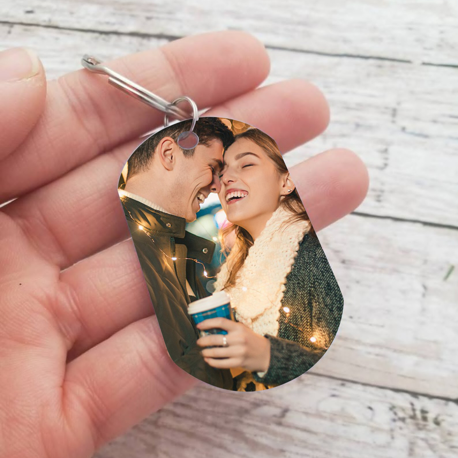 Llavero personalizado con 2 nombres y 1 foto para pareja-Jessemade ES