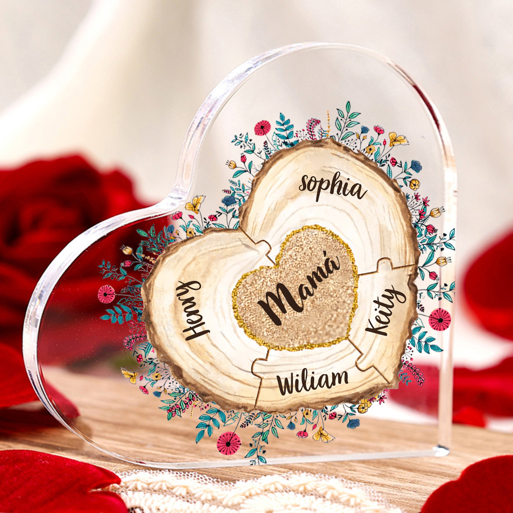 A mi mamá/abuela-Placa de acrílico "Corazones" en forma de corazón 5 nombres personalizados-Jessemade ES