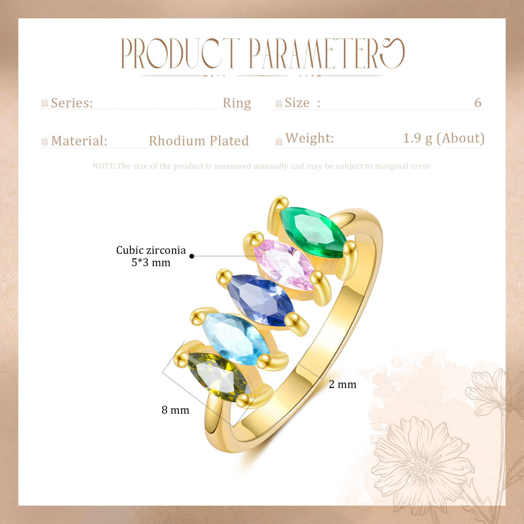 Anillo de zirconias personalizado con 5 piedras de nacimiento anillo familia-Jessemade ES