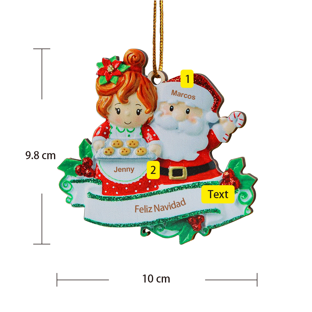 Navidad-Ornamentos Navideños de Madera Mamá y Papá Noel 2 Nombres Personalizados con Texto