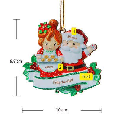 Navidad-Ornamentos Navideños de Madera Mamá y Papá Noel 2 Nombres Personalizados con Texto