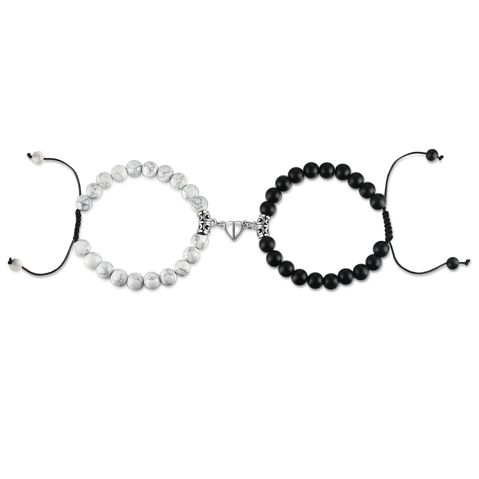 Pulseras de cuerda y piedras para pareja con dije de corazón magnético-Jessemade ES