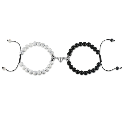 Pulseras de cuerda y piedras para pareja con dije de corazón magnético-Jessemade ES