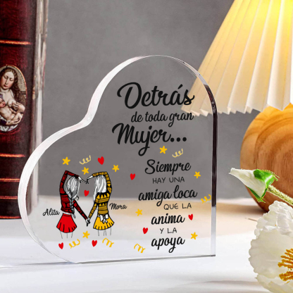 Placa de acrílico en forma de corazón para amiga con 2 nombres personalizados-Jessemade ES