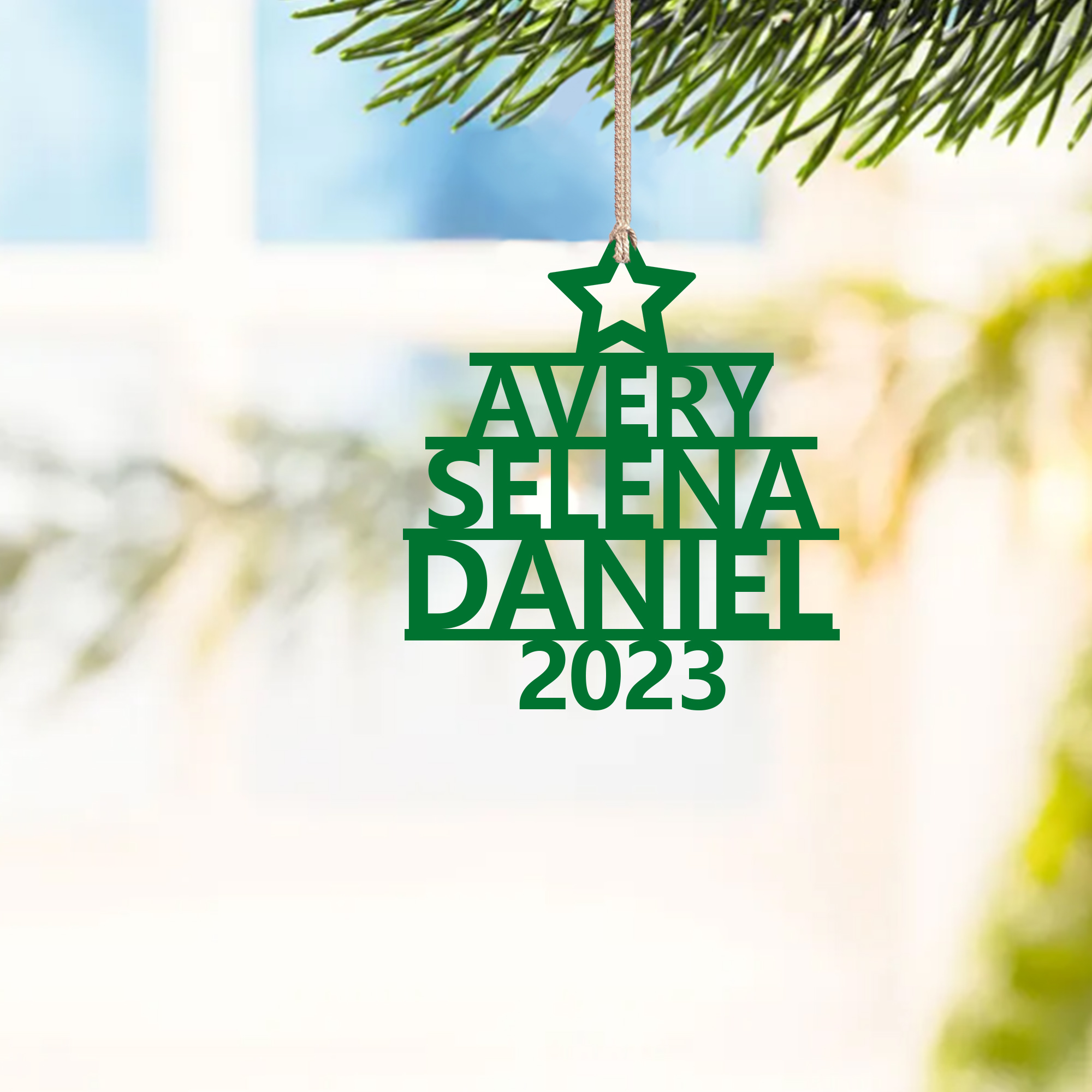 Navidad-Ornamento navideño de madera árbol de nombres con 3 nombres y año personalizados