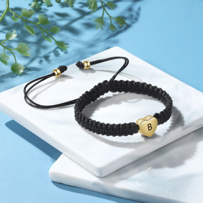 Pulseras de cuerda para pareja con dije de corazón letra personalizada-Jessemade ES