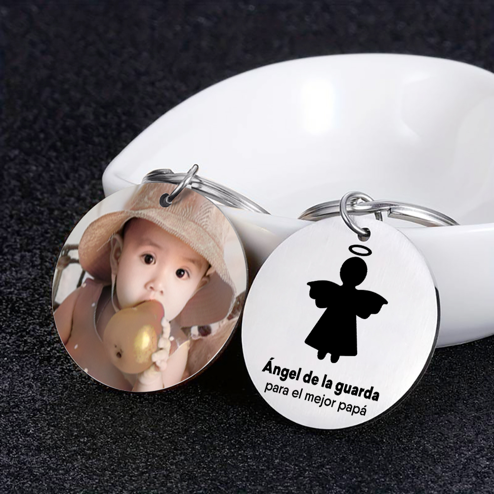 A mi hija-Llavero de placa "ángel de la guarda" 1 texto y 1 foto personalizados-Jessemade ES